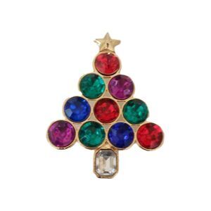 Vintage Multicolor Stone Christmas Tree Gold Tone Brooch Pin Rhinestone Gems MCM